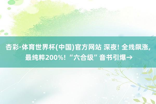 杏彩·体育世界杯(中国)官方网站 深夜! 全线飙涨， 最纯粹200%! “六合级”音书引爆→