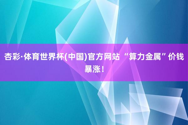 杏彩·体育世界杯(中国)官方网站 “算力金属”价钱暴涨！